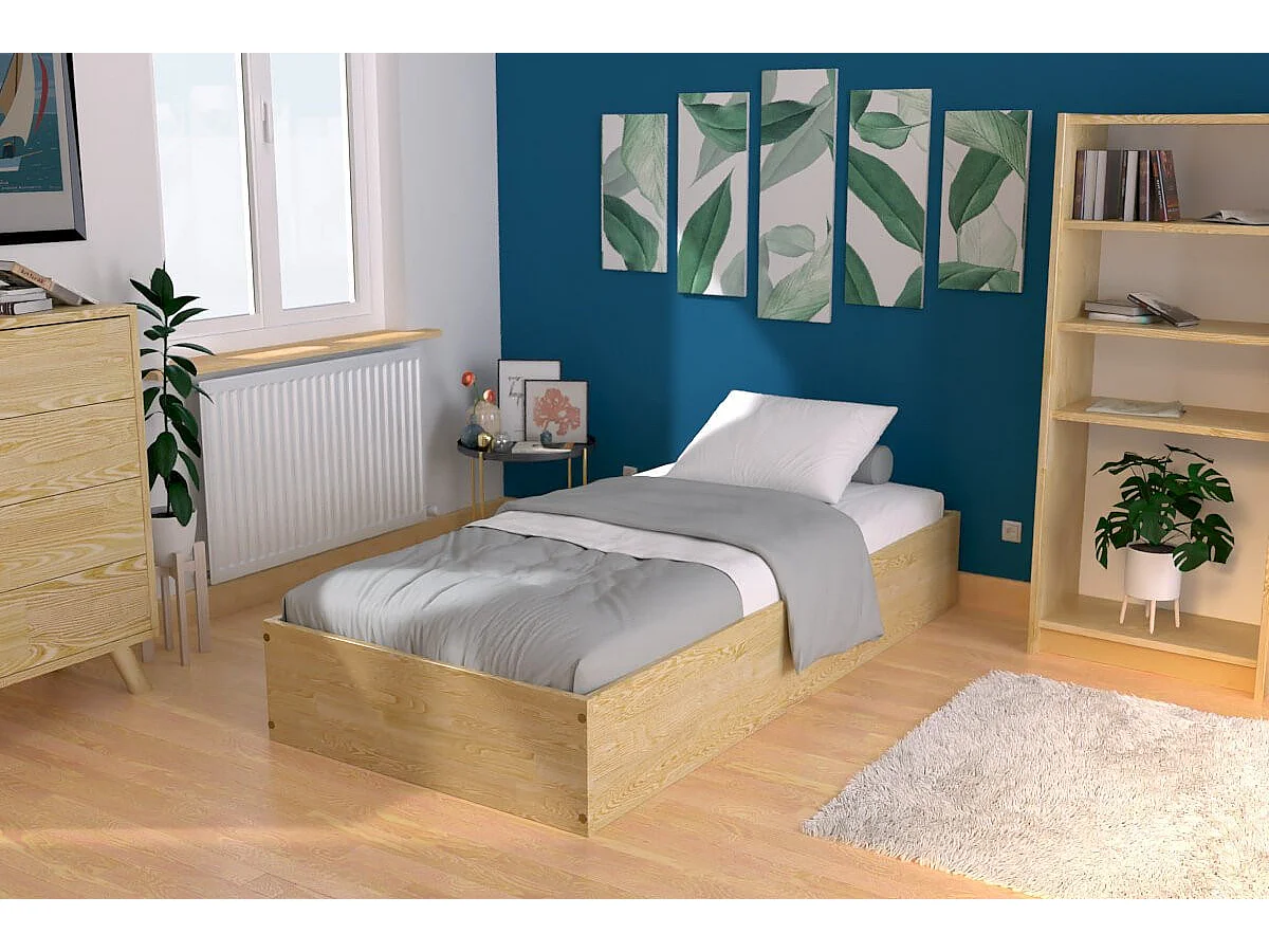 Lit coffre 90x190 - 1 place bois massif, Miel