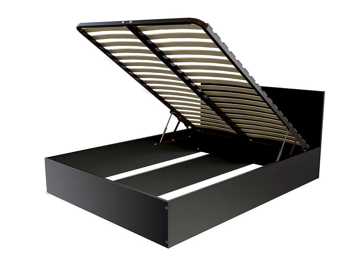 Lit coffre 2 places en bois avec tête de lit - 140x200, Noir