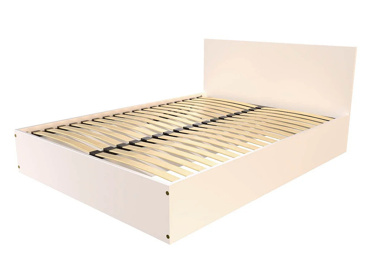 Lit coffre 2 places en bois avec tête de lit -  140x190, Blanc