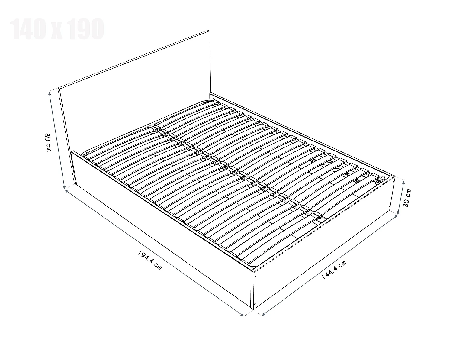 Lit coffre 2 places en bois avec tête de lit -  140x190, Blanc