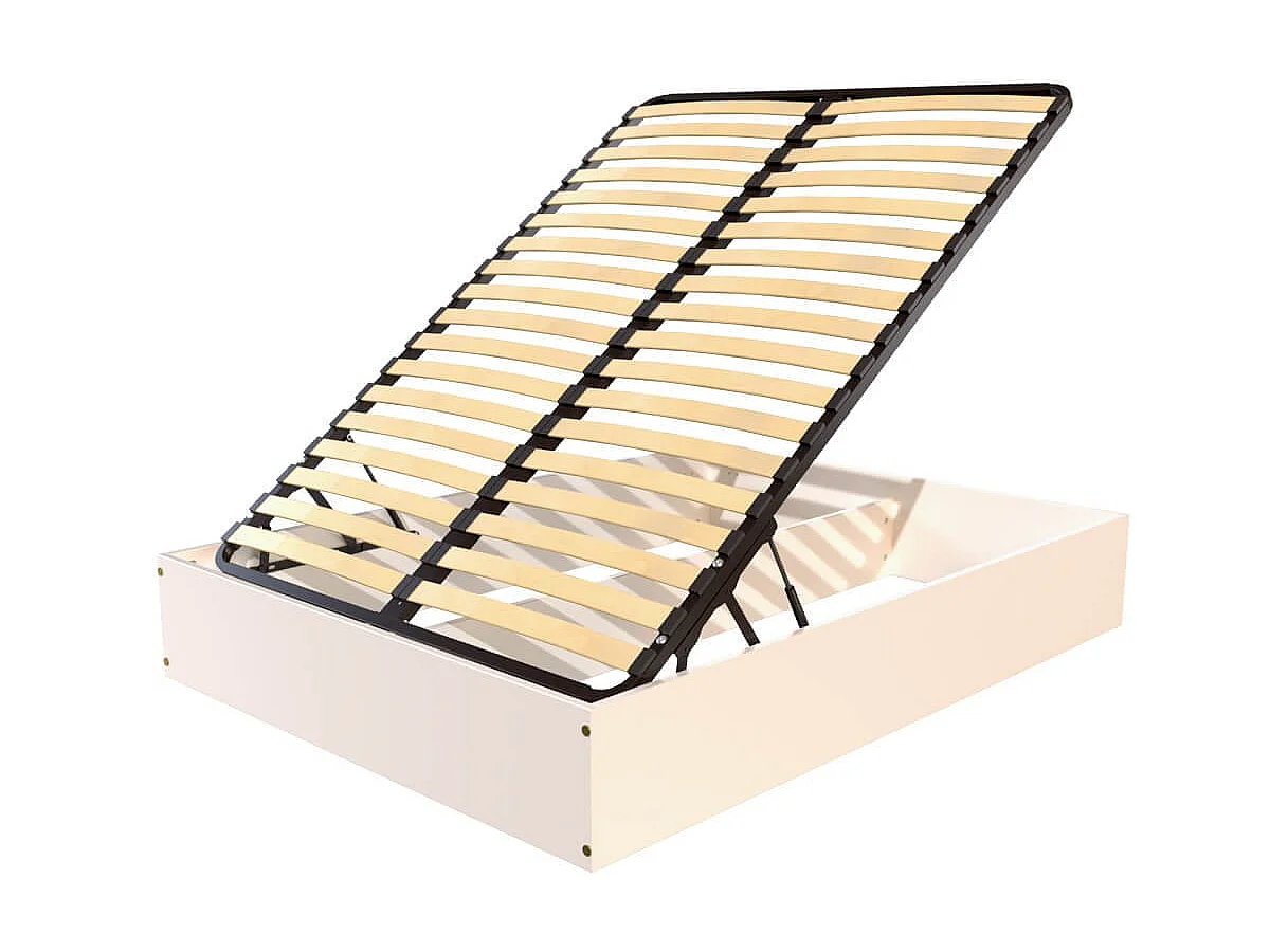 Lit coffre 2 places bois massif robuste - 160x200, Blanc