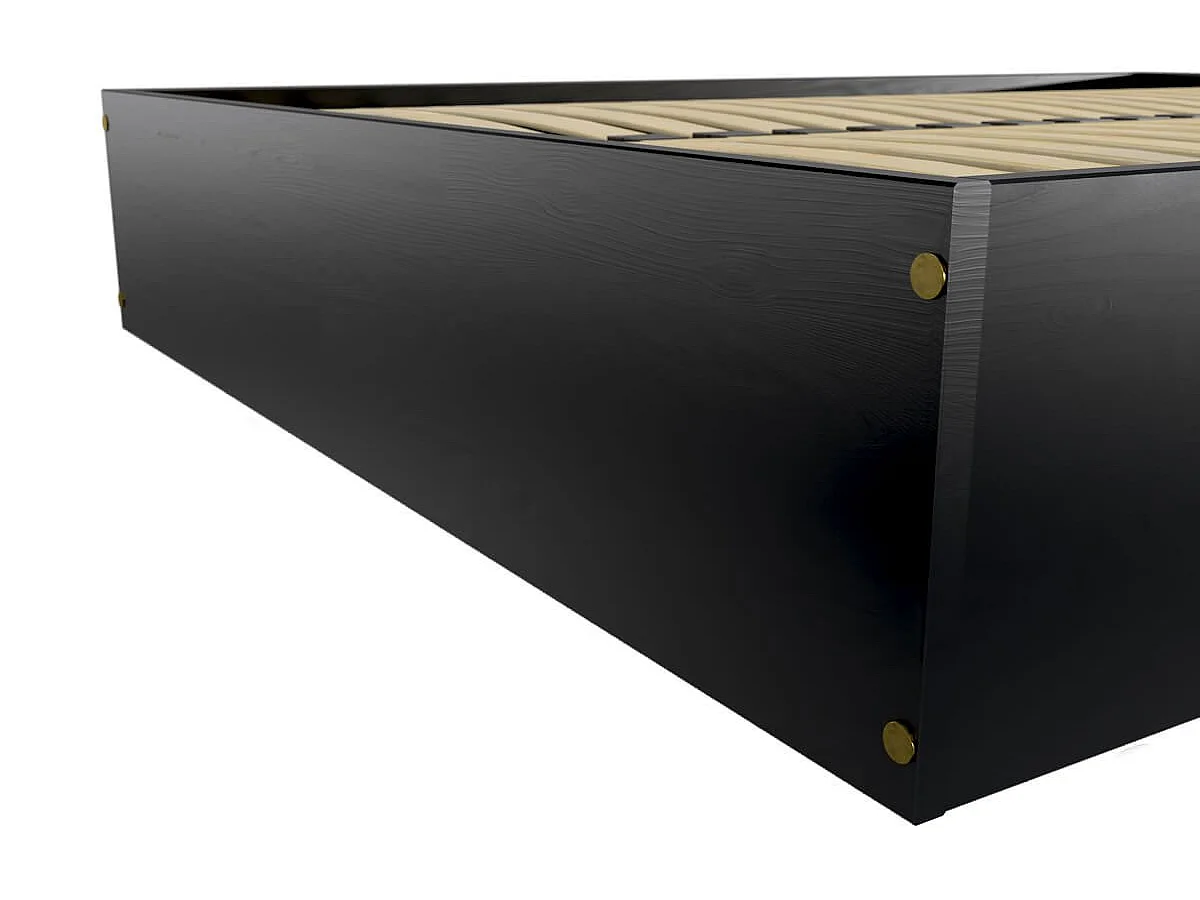 Lit coffre 2 places bois massif robuste - 140x190, Noir