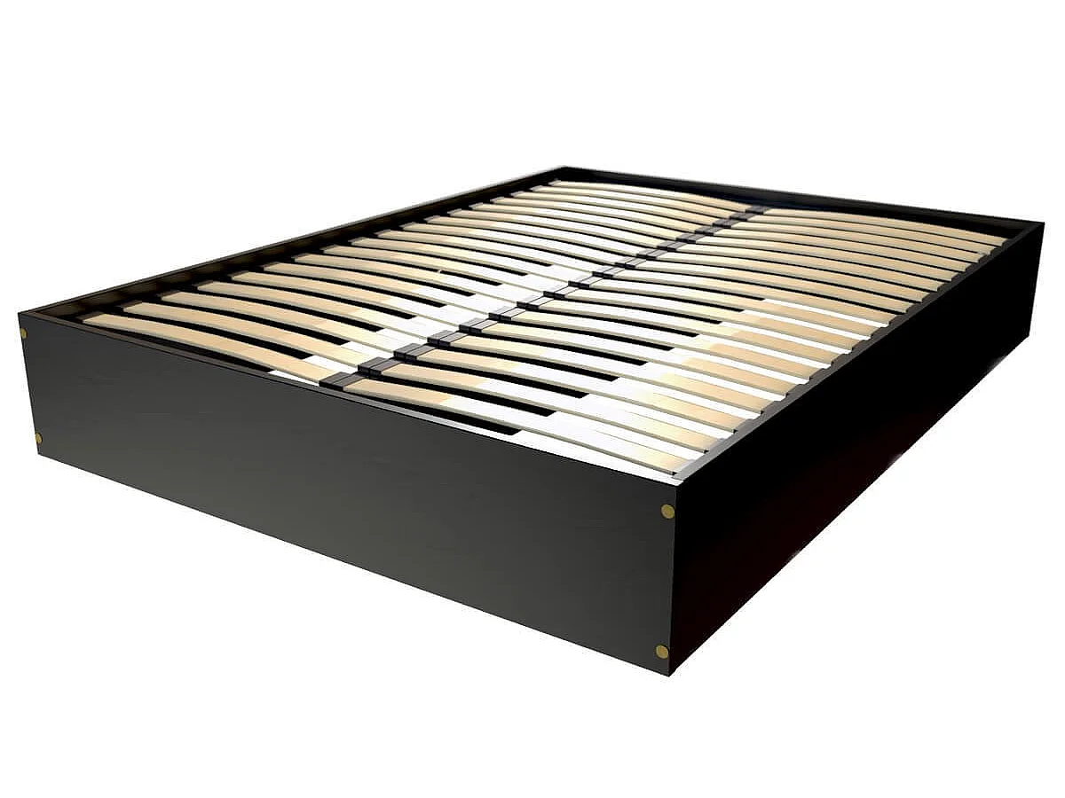 Lit coffre 2 places bois massif robuste - 160x200, Noir