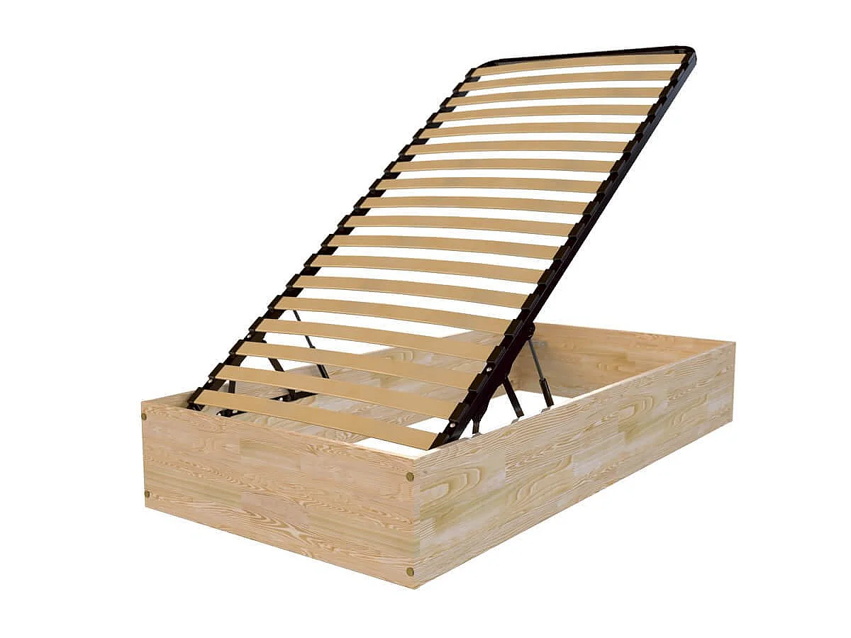 Lit coffre 90x190 - 1 place bois massif, Vernis Naturel