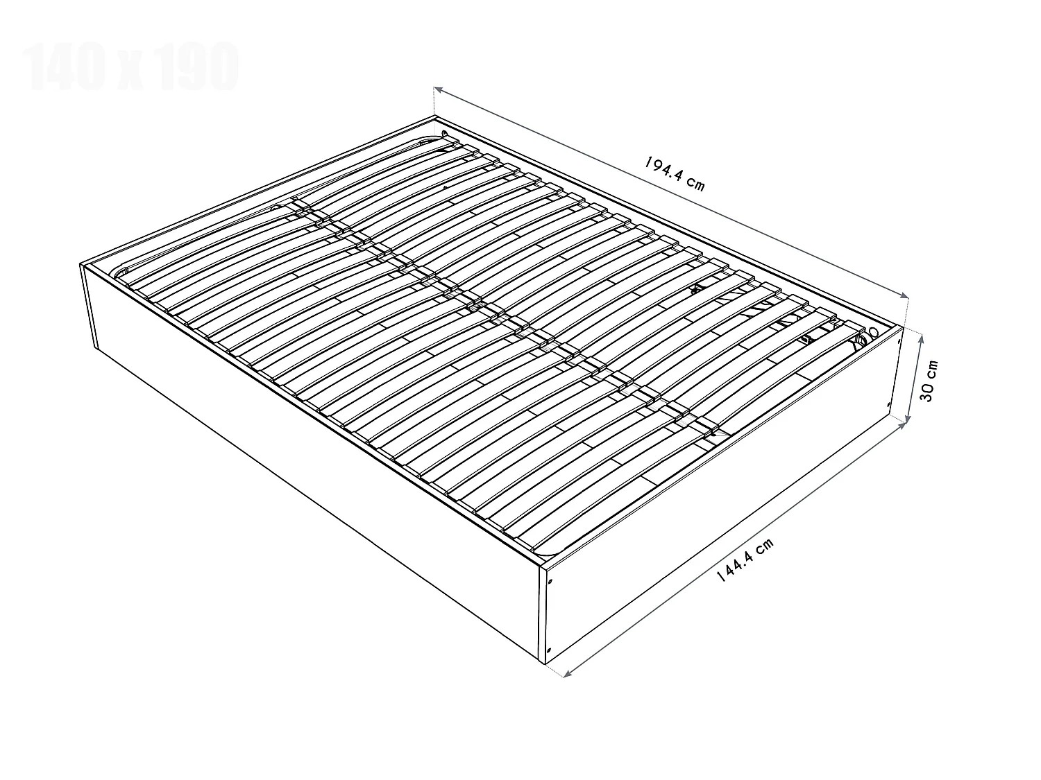 Lit coffre 2 places bois massif robuste - 140x190, Blanc
