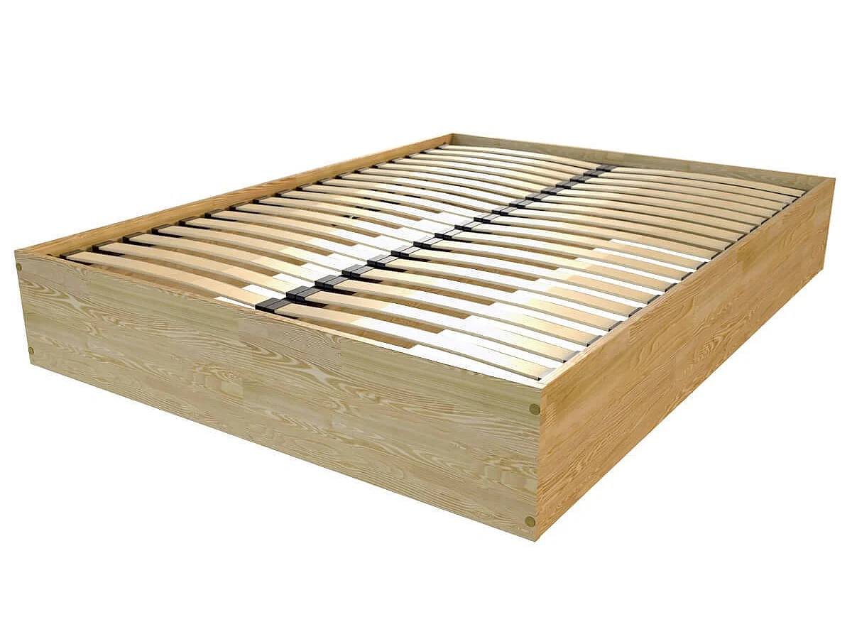 Lit coffre 2 places bois massif robuste - 140x190, Miel