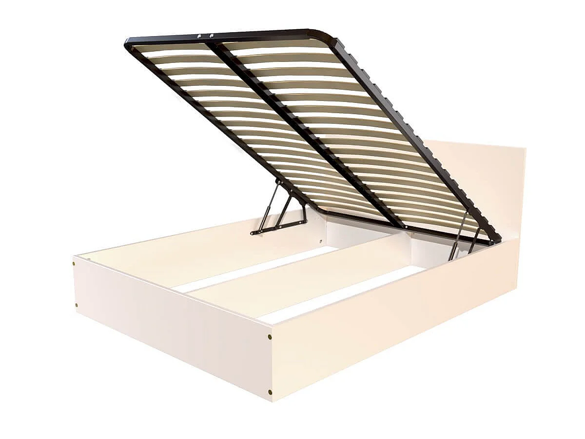 Lit coffre 2 places en bois avec tête de lit - 140x200, Blanc