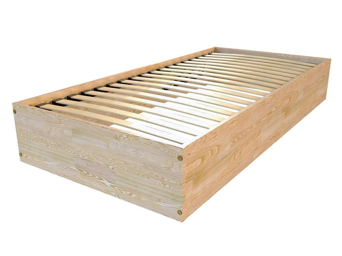 Lit coffre 90x200 - 1 place bois massif, Vernis Naturel