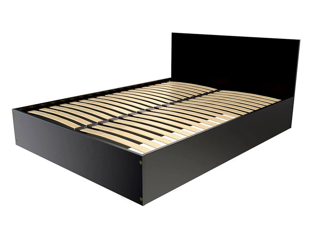 Lit coffre 2 places en bois avec tête de lit -  140x190, Noir