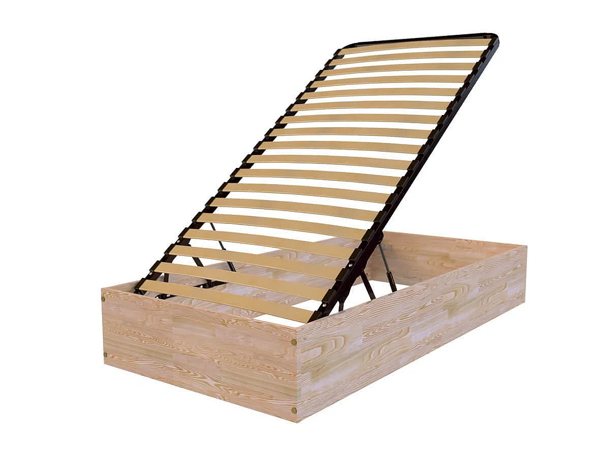 Lit coffre 90x200 - 1 place bois massif, Brut (sans vernis)