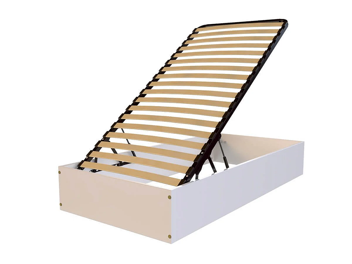 Lit coffre 90x190 - 1 place bois massif, Blanc
