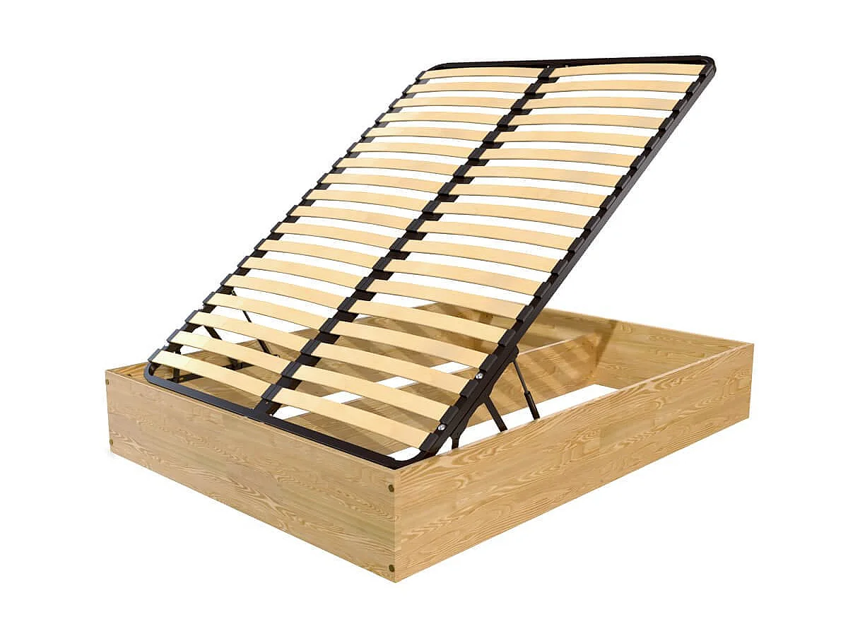Lit coffre 2 places bois massif robuste - 160x200, Miel