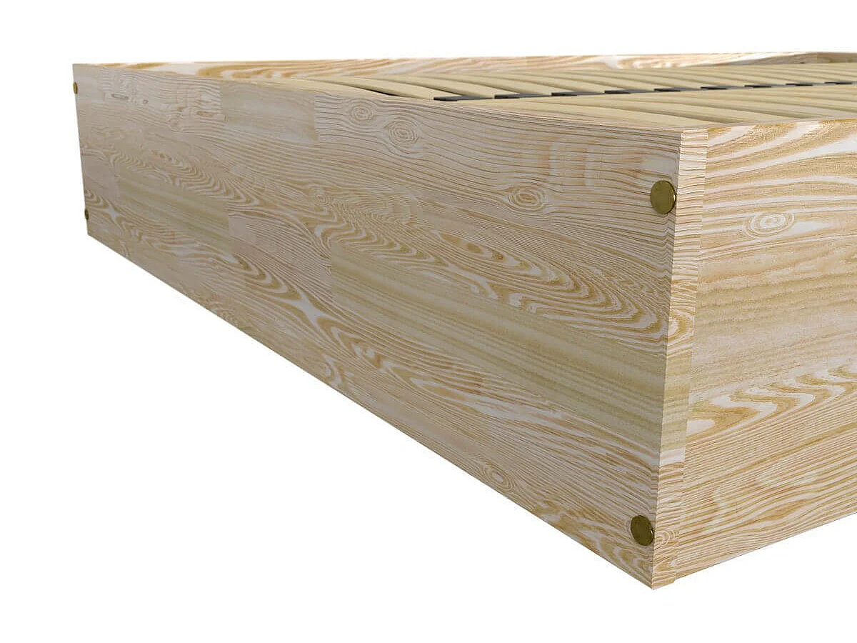 Lit coffre 2 places en bois avec tête de lit -  140x190, Vernis Naturel