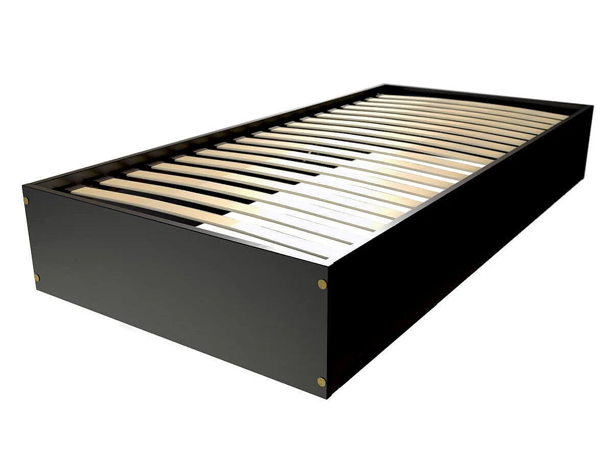 Lit coffre 90x200 - 1 place bois massif, Noir