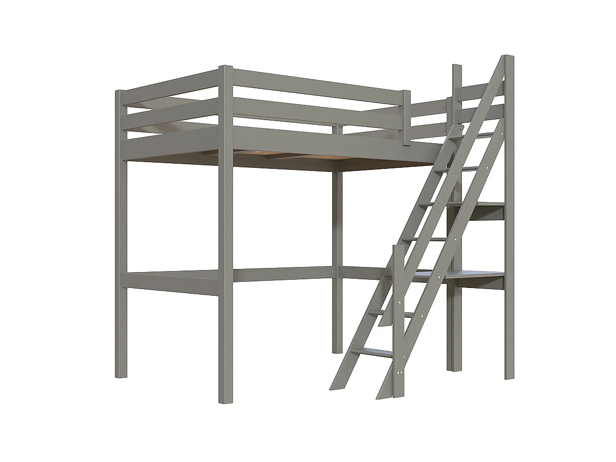 Lit mezzanine bois 120x200 Sylvia avec escalier de meunier, Gris