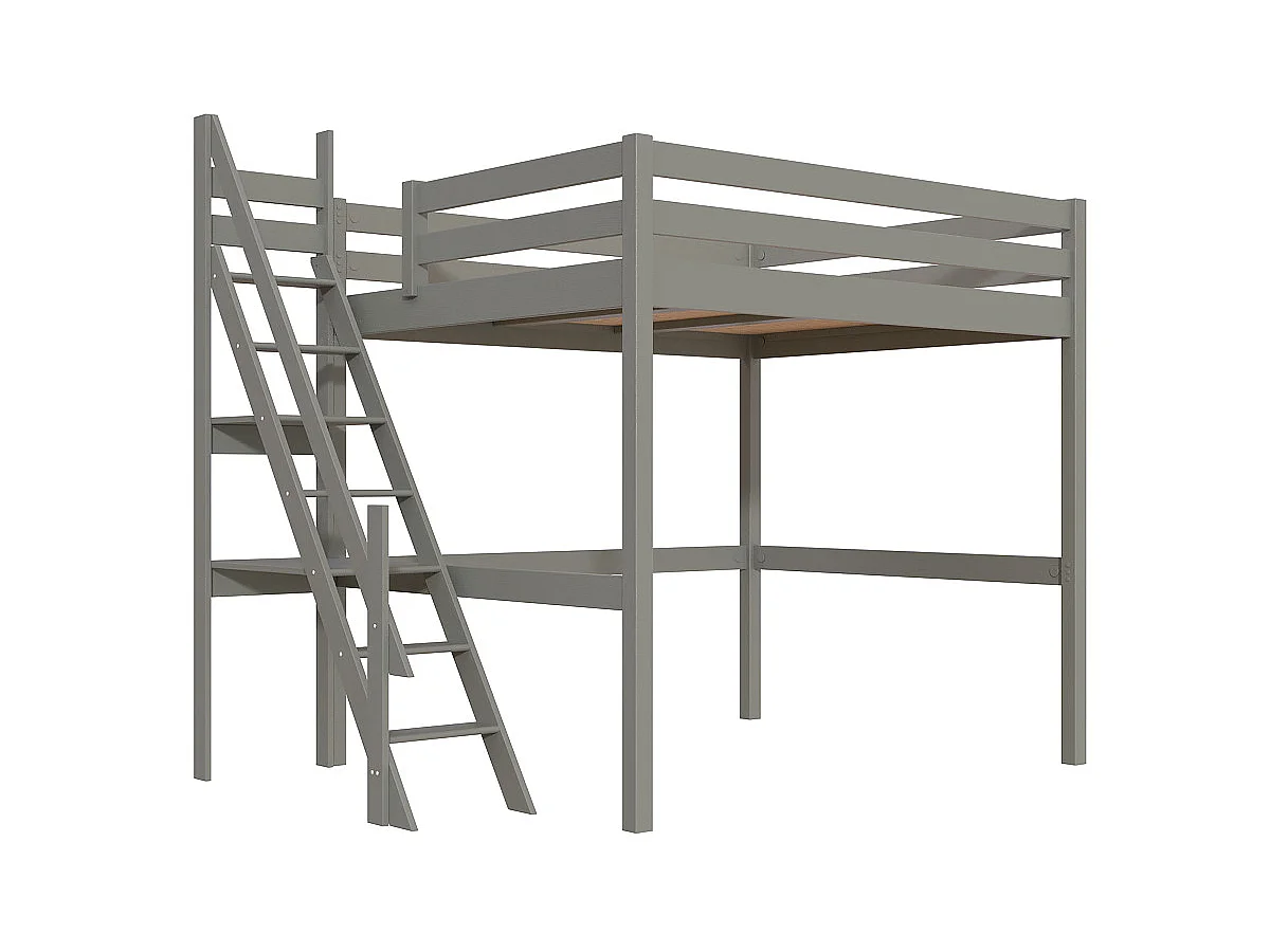 Lit Mezzanine bois 160x200 Sylvia avec escalier de meunier, Gris