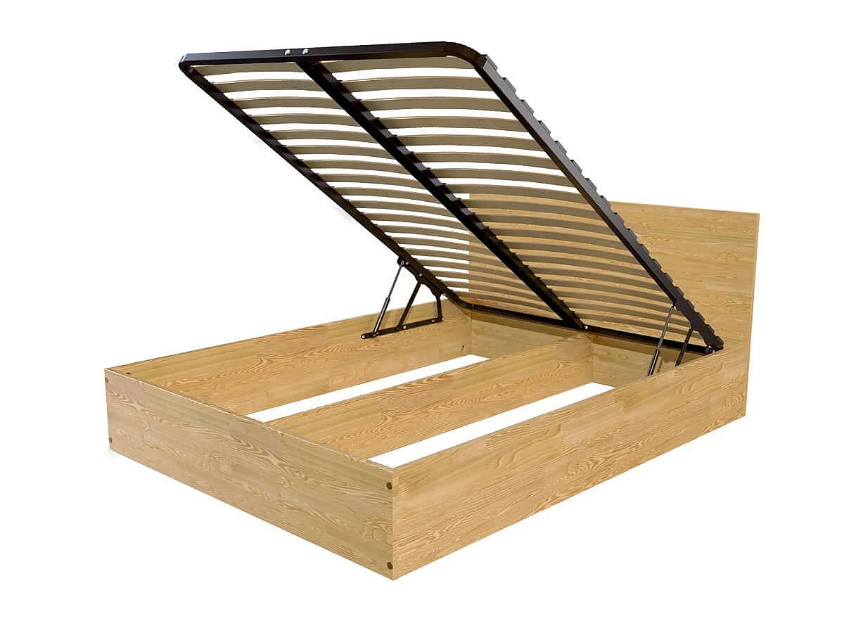 Lit coffre 2 places avec tête de lit en bois - 160x200, Miel