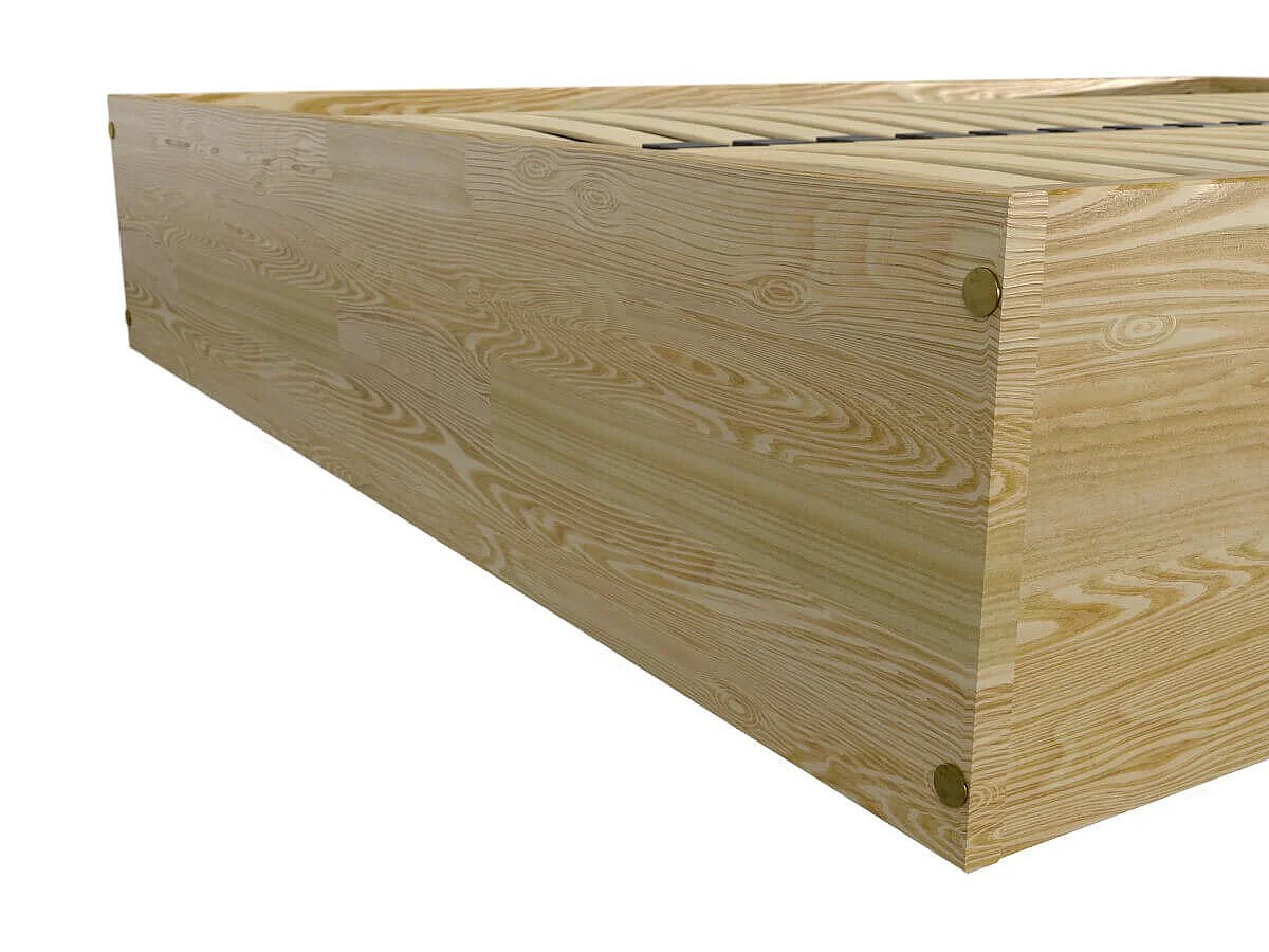 Lit coffre 2 places en bois avec tête de lit - 140x200, Miel