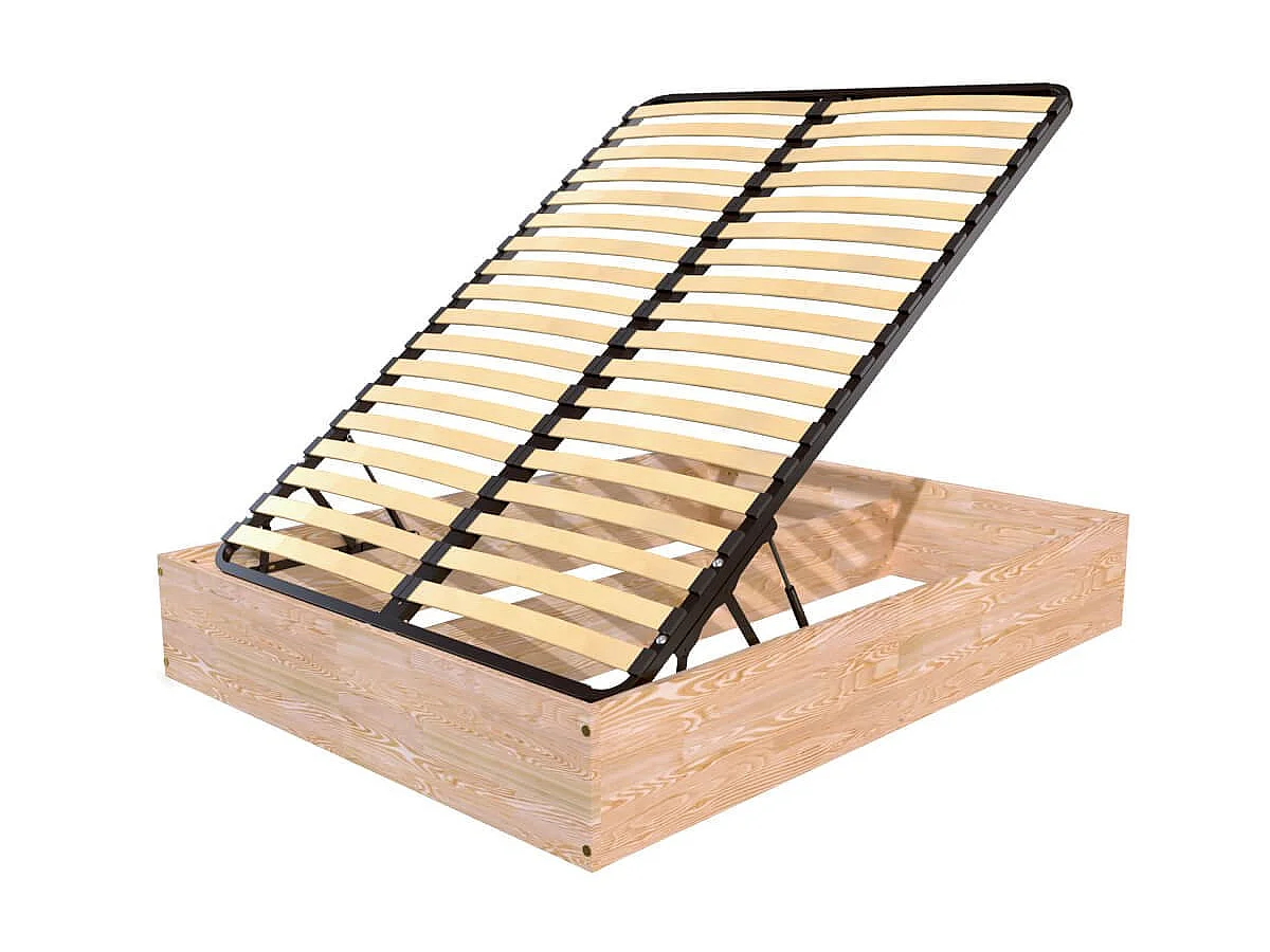 Lit coffre 2 places bois massif robuste - 140x200, Brut (sans vernis)