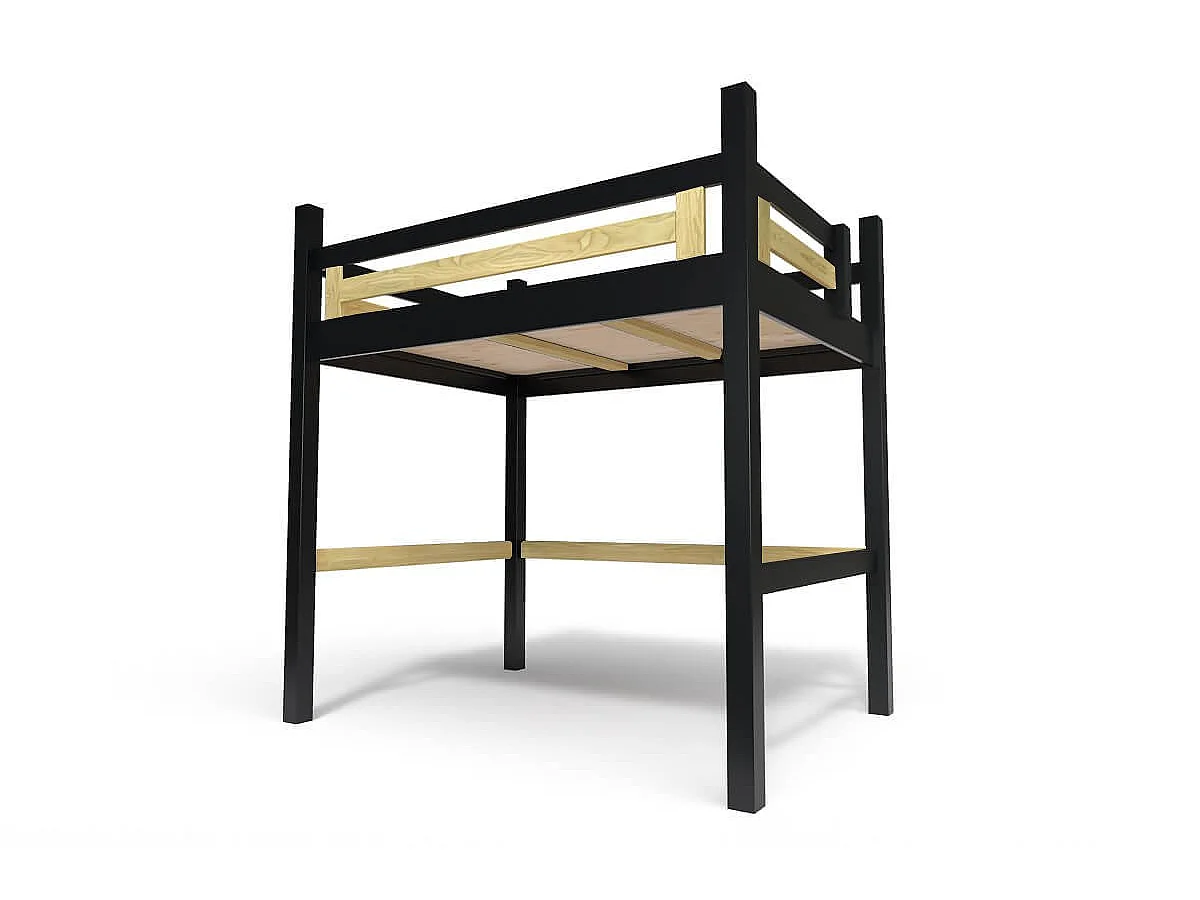 Lit Mezzanine adulte 140x200 bois + échelle hauteur réglable Alpage, Noir/Miel