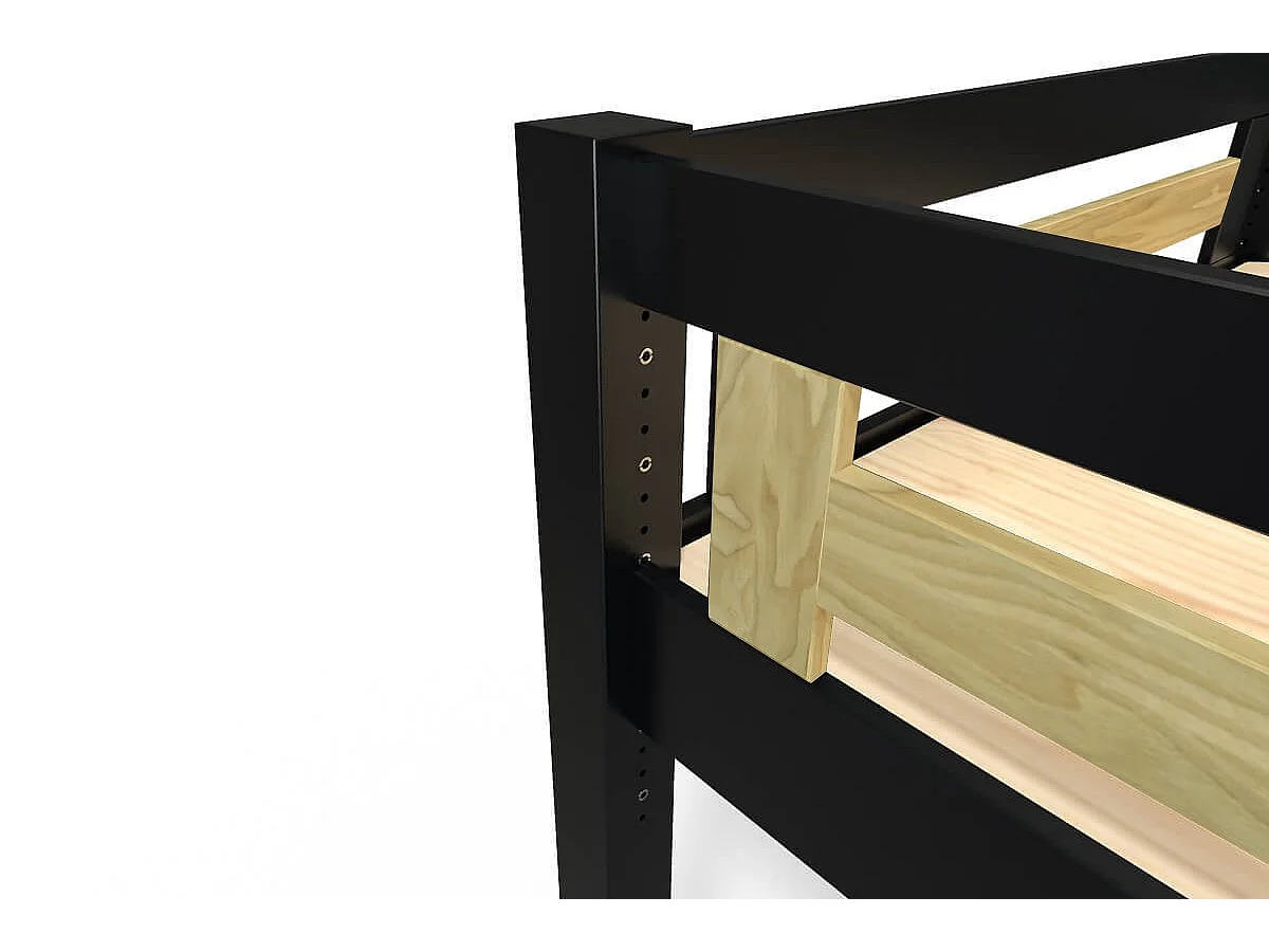 Lit Mezzanine adulte 140x200 bois + échelle hauteur réglable Alpage, Noir/Miel
