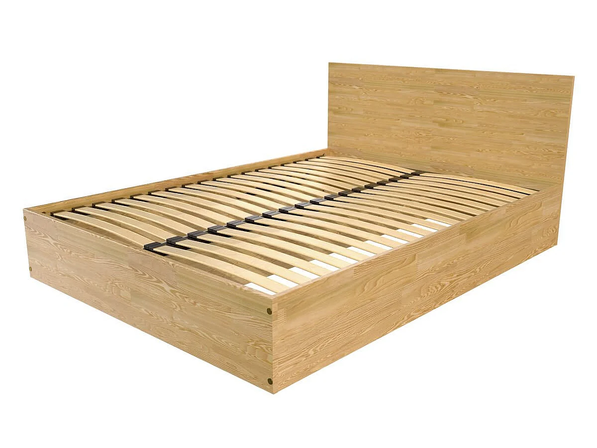 Lit coffre 2 places en bois avec tête de lit -  140x190, Miel