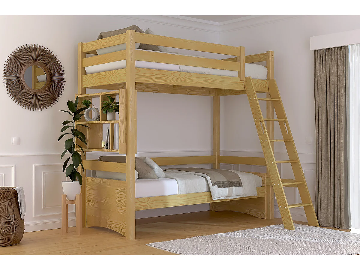 Letto a soppalco 90x200 legno con scala inclinata Sylvia, Miele