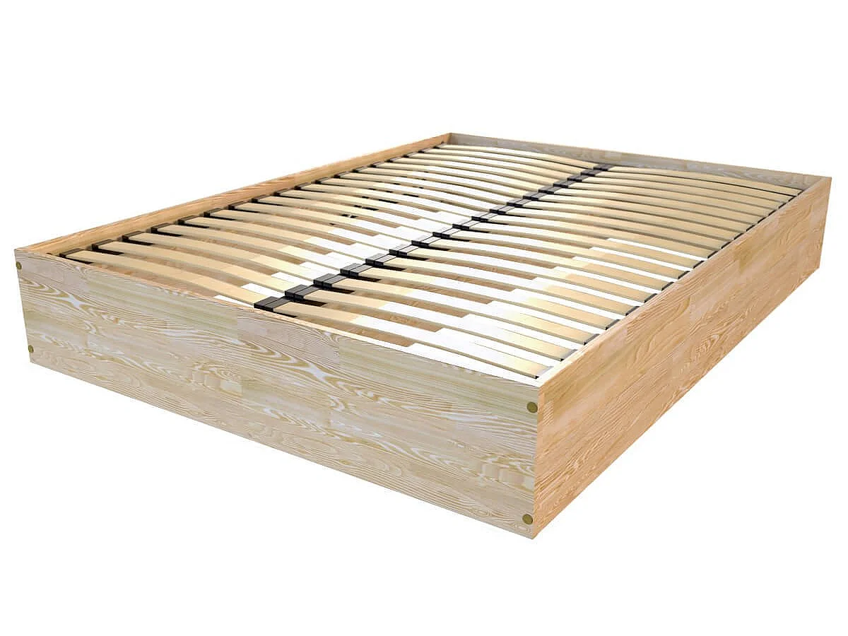 Lit coffre 2 places bois massif robuste - 140x190, Vernis Naturel