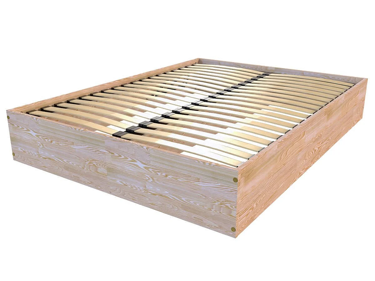 Lit coffre 2 places bois massif robuste - 140x190, Brut (sans vernis)
