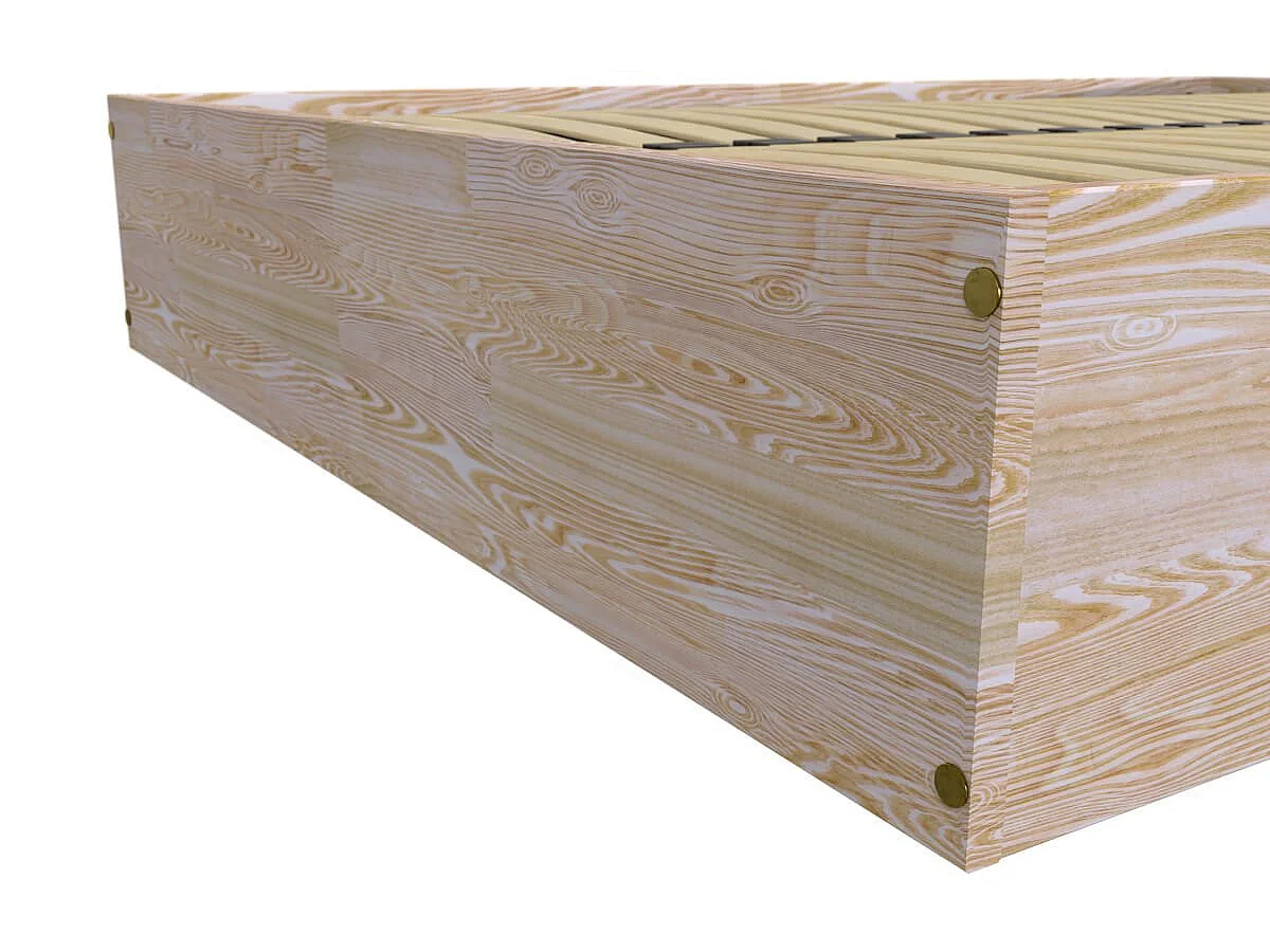 Lit coffre 2 places bois massif robuste - 140x190, Brut (sans vernis)