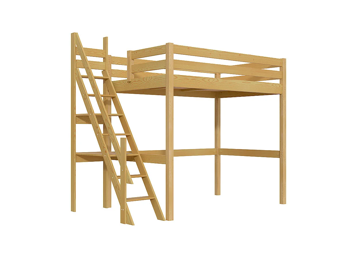 Lit mezzanine bois 120x200 Sylvia avec escalier de meunier, Miel