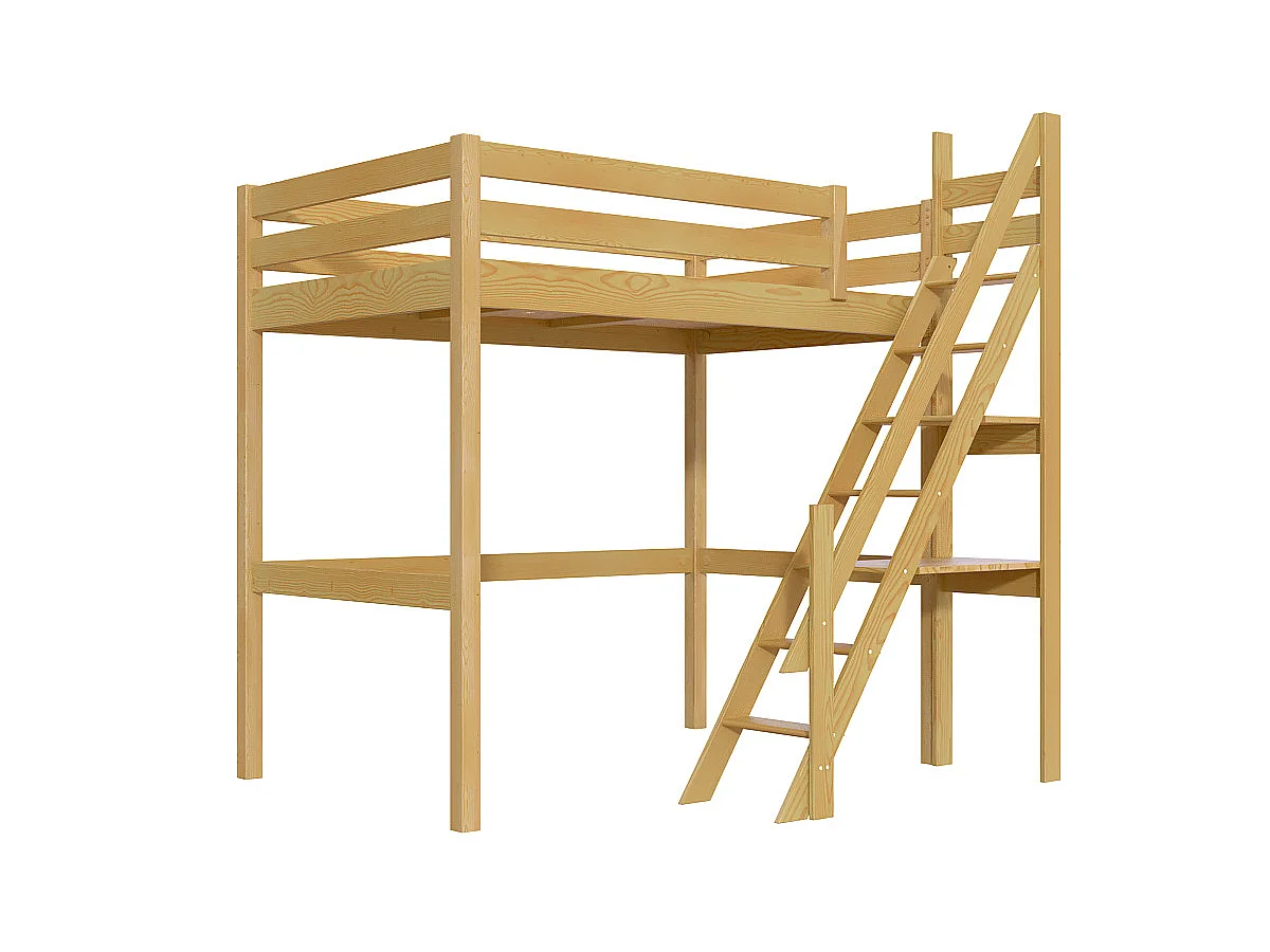 Lit mezzanine bois 120x200 Sylvia avec escalier de meunier, Miel