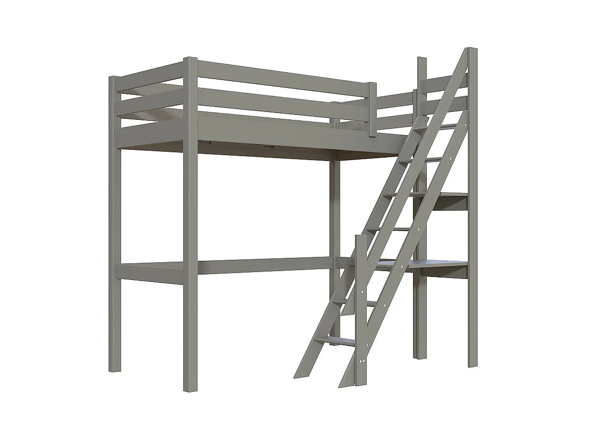Lit Mezzanine bois Sylvia 90x200 avec escalier de meunier, Gris