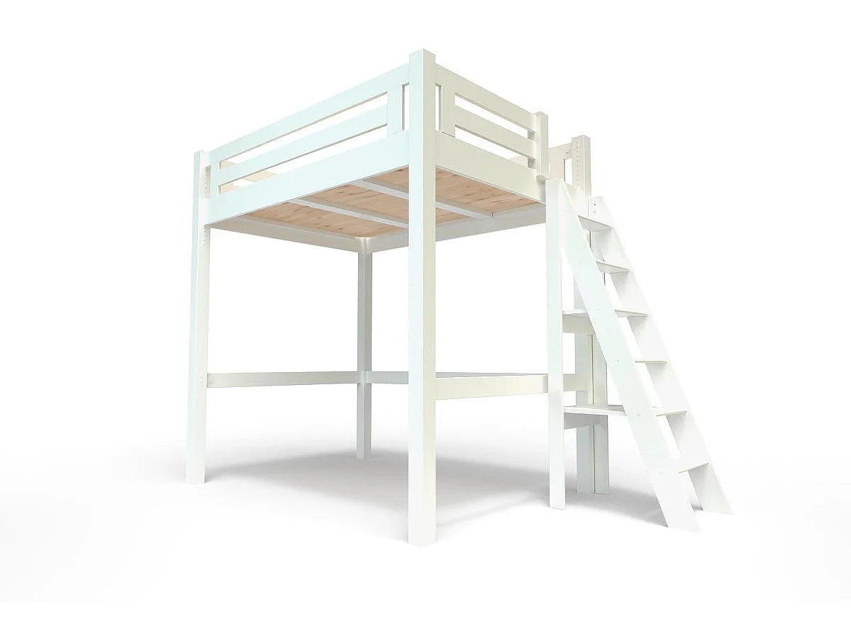 Lit Mezzanine adulte 120x200 bois + échelle hauteur réglable Alpage, Blanc