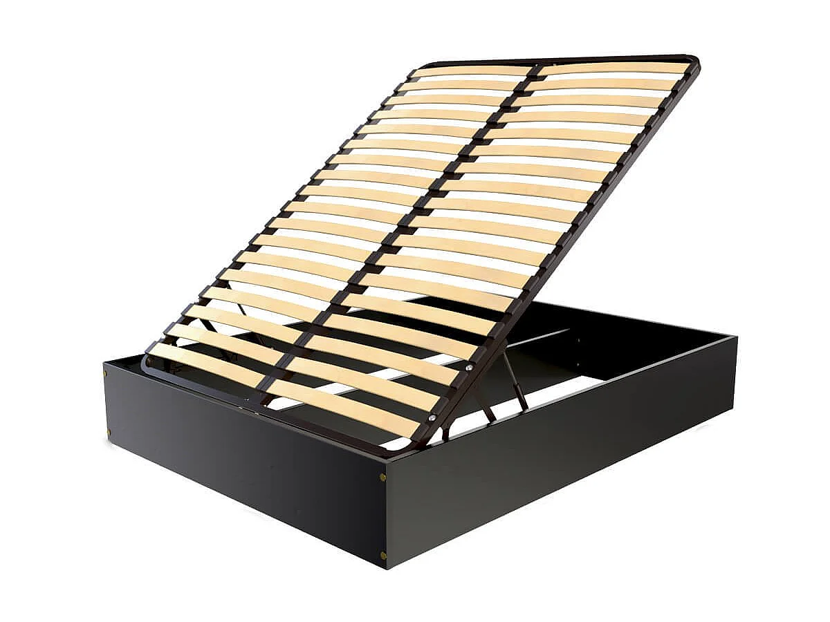Lit coffre 2 places bois massif robuste - 140x200, Noir
