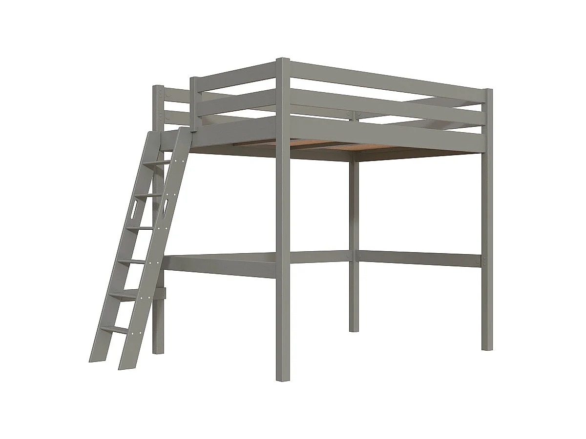 Lit mezzanine 2 places bois Sylvia 140x190 échelle inclinée, Gris