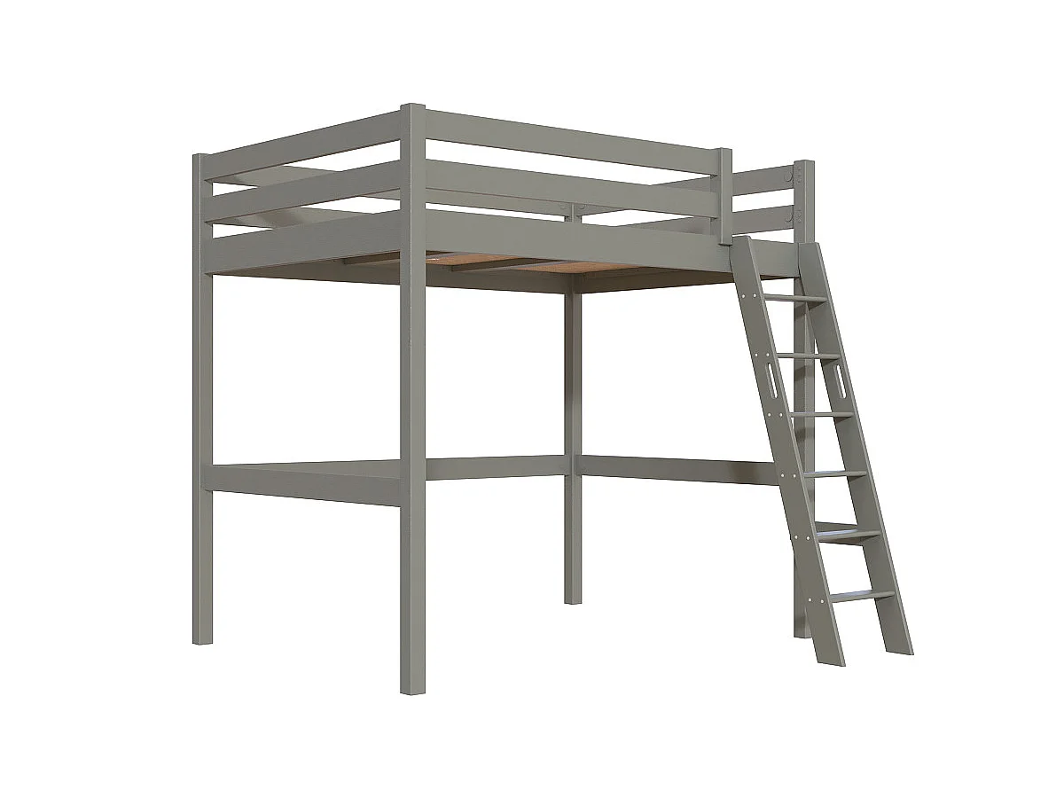 Lit mezzanine 2 places bois Sylvia 140x190 échelle inclinée, Gris