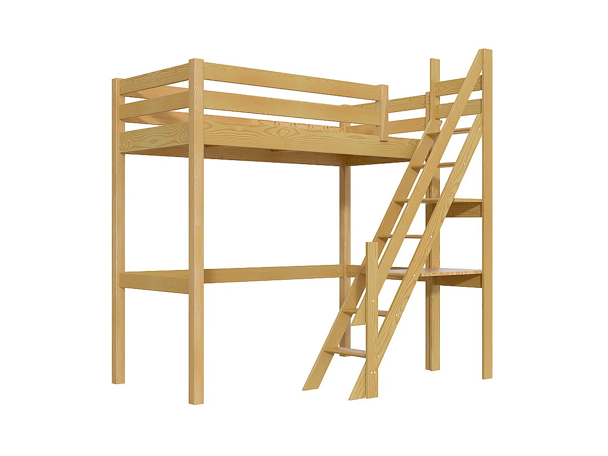 Lit Mezzanine bois Sylvia 90x200 avec escalier de meunier, Miel