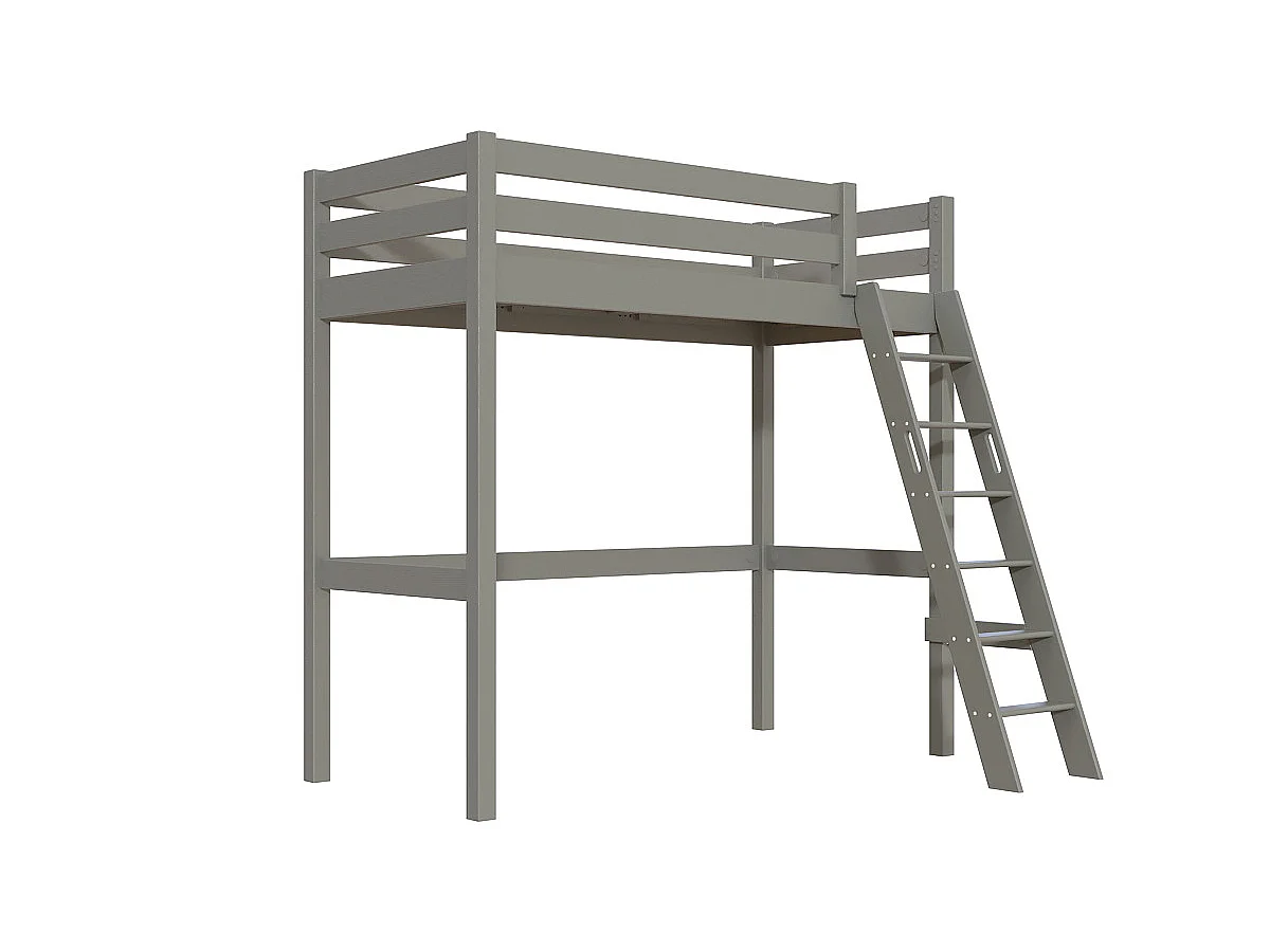 Lit mezzanine 1 place bois Sylvia 90x200 échelle inclinée, Gris