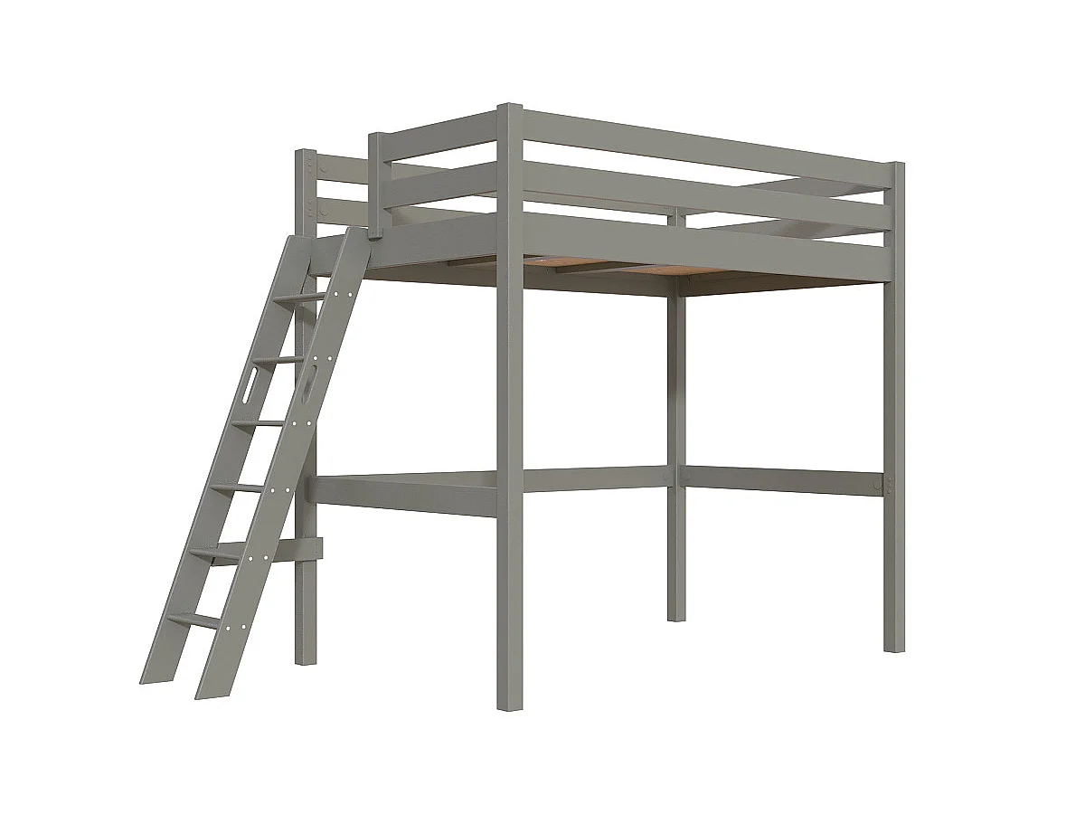 Lit mezzanine 1 place bois Sylvia 120x200 échelle inclinée, Gris