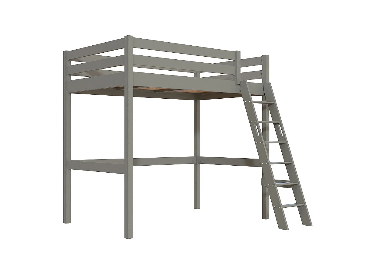 Lit mezzanine 1 place bois Sylvia 120x200 échelle inclinée, Gris