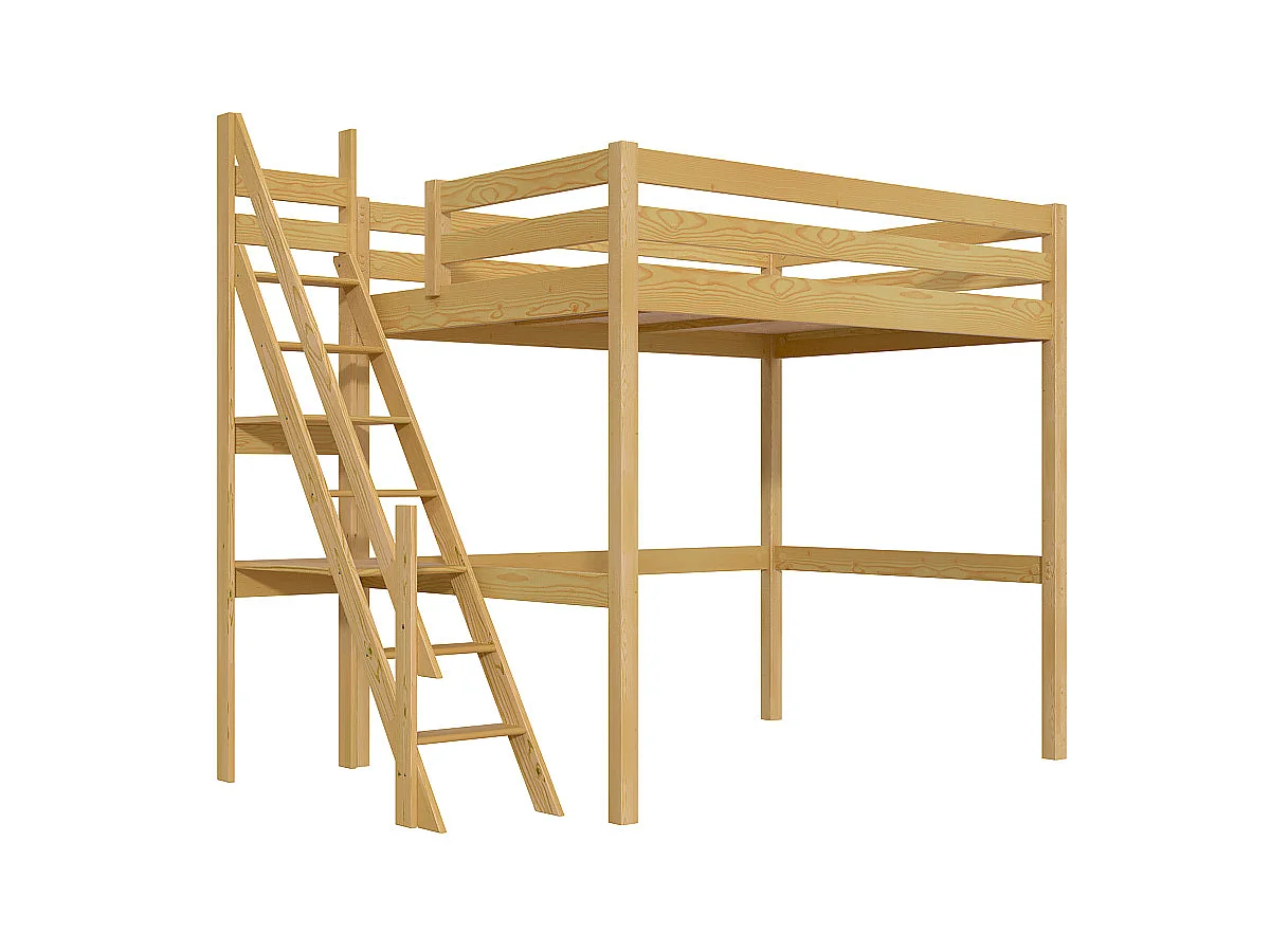 Lit mezzanine bois 140x200 Sylvia avec escalier de meunier, Miel