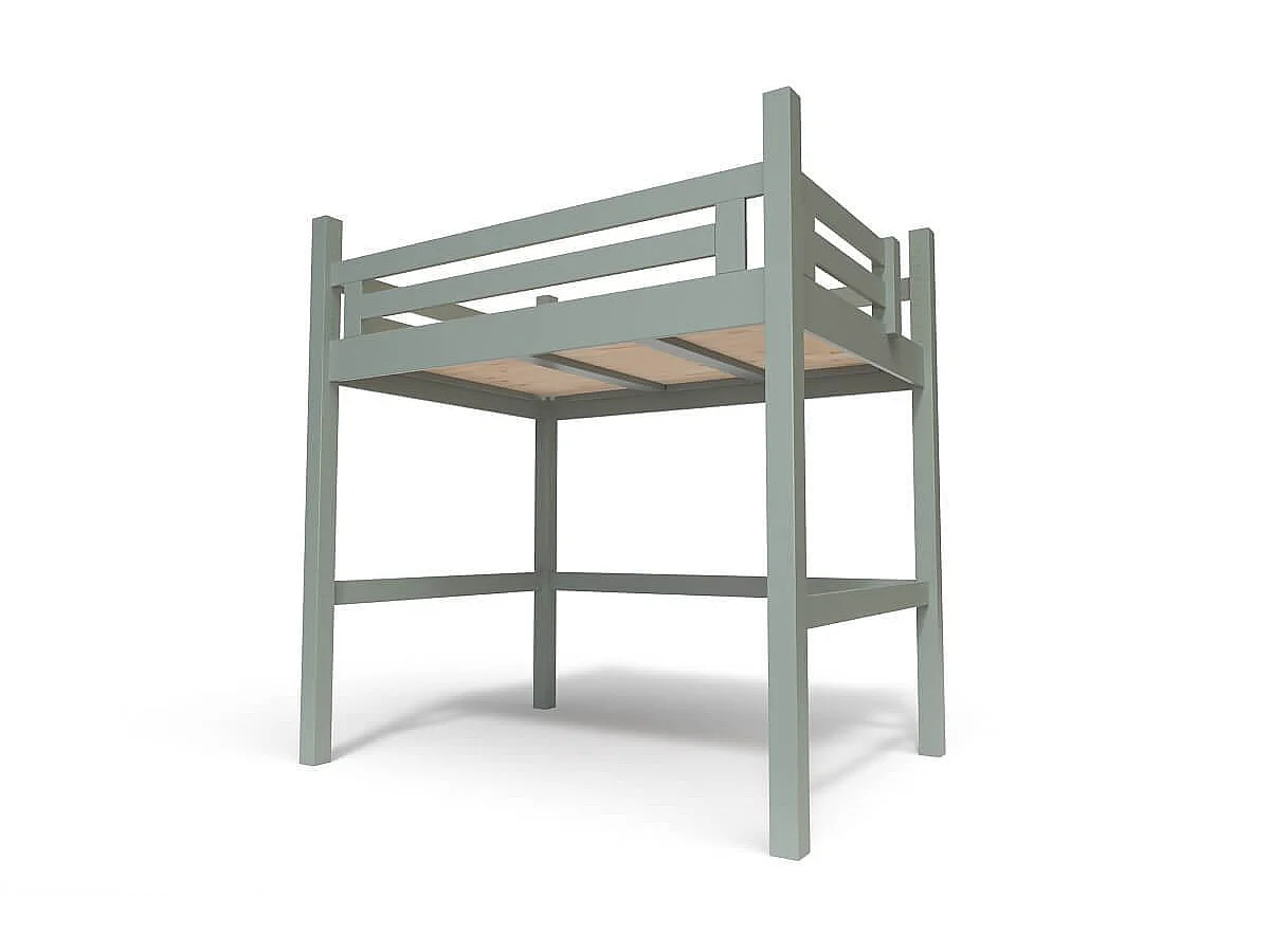 Lit Mezzanine adulte bois 140x200 Alpage hauteur réglable + escalier cube, Gris