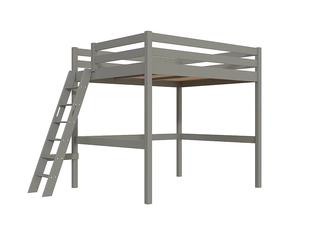 Lit mezzanine 2 places bois Sylvia 160x200 échelle inclinée, Gris