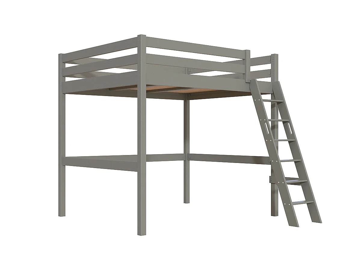 Lit mezzanine 2 places bois Sylvia 160x200 échelle inclinée, Gris