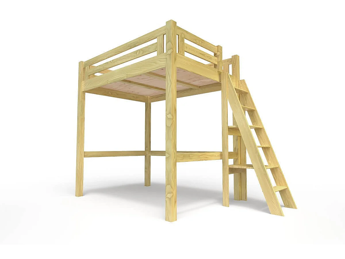 Lit Mezzanine adulte 120x200 bois + échelle hauteur réglable Alpage, Miel
