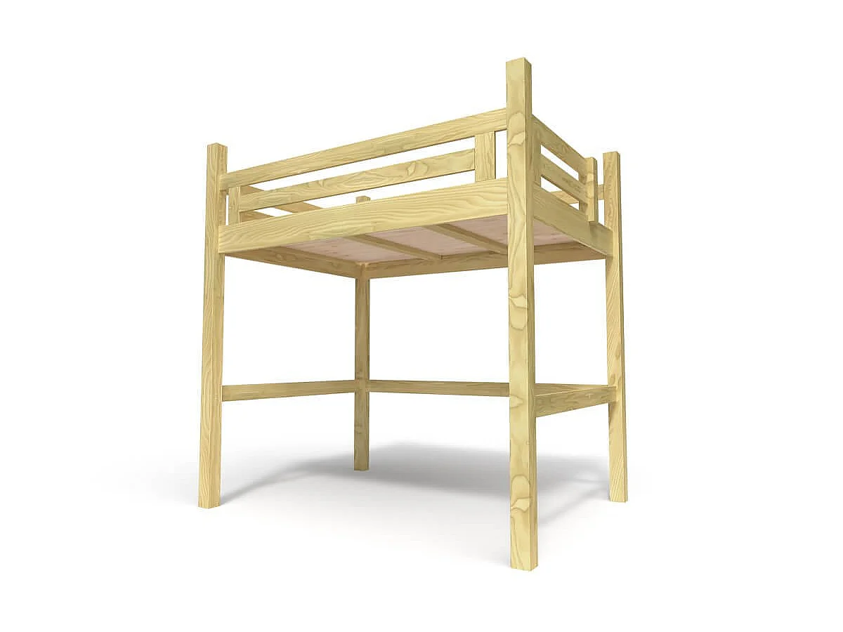 Lit Mezzanine adulte 120x200 bois + échelle hauteur réglable Alpage, Miel