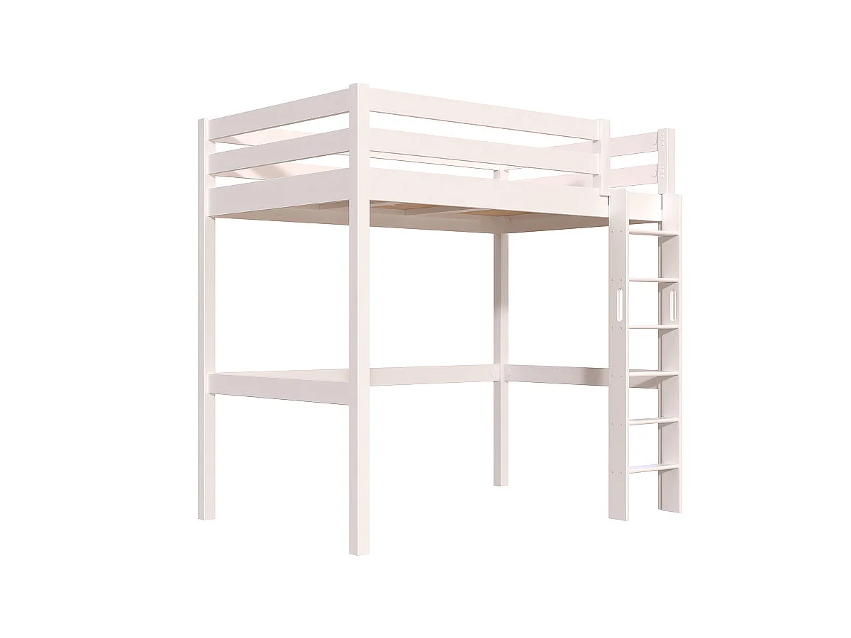 Lit en hauteur 1 place bois Sylvia 120x200 échelle droite, Blanc