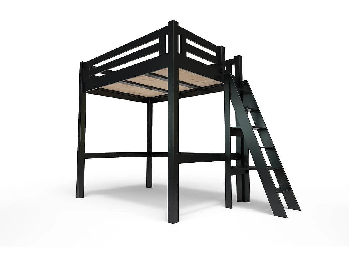Letto a soppalco 120x200 Alpage in legno altezza regolabile, Nero