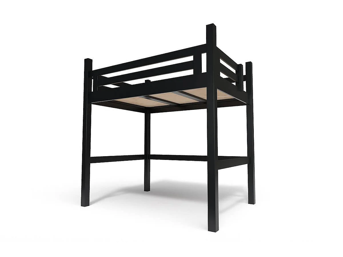 Lit Mezzanine adulte bois 120x200 Alpage hauteur réglable + escalier cube, Noir